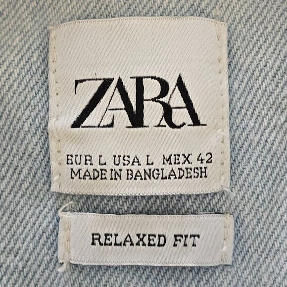 Zara Light Wash Relaxed Fit Distressed Denim Shirt Jacket Shacket - Picture 12 of 13